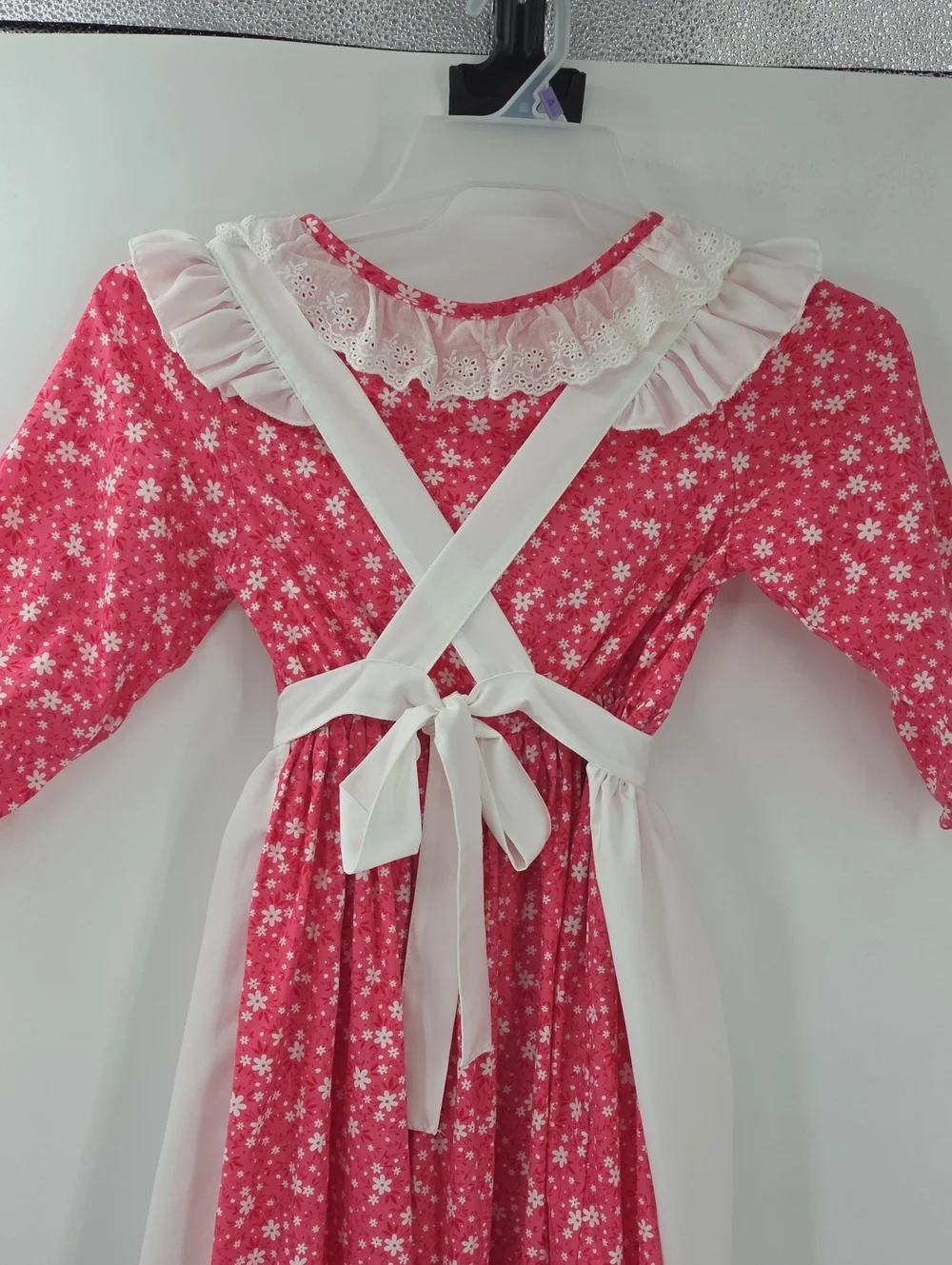 Girls' Pink Floral Pioneer Costume with White Apron and Bonnet